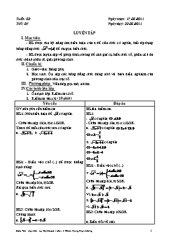Giáo án Đại số Lớp 9 - Tuần 2, Tiết 3: Luyện tập - Lý Thị Nhanh