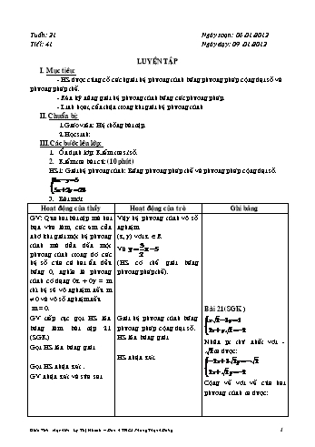 Giáo án Đại số Lớp 9 - Tuần 21, Tiết 41: Luyện tập - Lý Thị Nhanh