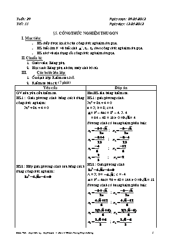 Giáo án Đại số Lớp 9 - Tuần 29, Tiết 55: Công thức nghiệm thu gọn - Lý Thị Nhanh