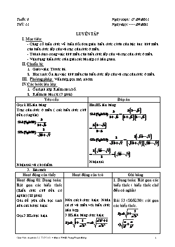 Giáo án Đại số Lớp 9 - Tuần 6, Tiết 11: Luyện tập - Lý Thị Nhanh