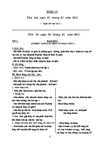 Giáo án Khối 1 - Tuần 19 Giáo án Khối 1 - Tuần 19