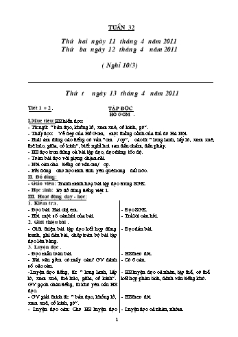 Giáo án Khối 1 - Tuần 32 Giáo án Khối 1 - Tuần 32
