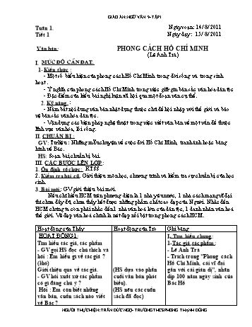 Giáo án Ngữ văn Lớp 9 - Tuần 1 - Trần Văn Ngọ