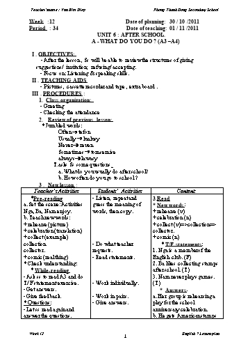 Giáo án Tiếng Anh Lớp 7 - Tuần 12