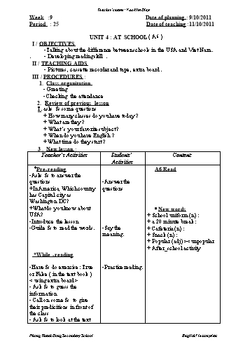 Giáo án Tiếng Anh Lớp 7 - Tuần 9