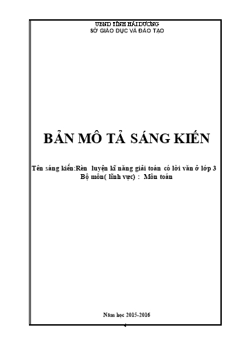 Sáng kiến kinh nghiệm Rèn luyện kĩ năng giải toán có lời văn ở Lớp 3