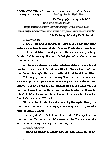 Tham luận Hiệu trưởng chỉ đạo đổi mới quản lý công tác phát hiện bồi dưỡng học sinh giỏi, học sinh năng khiếu