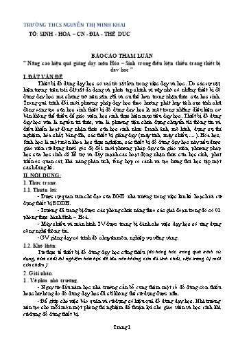 Tham luận Nâng cao hiệu quả giảng dạy môn Hóa - Sinh trong điều kiện thiếu trang thiết bị dạy học