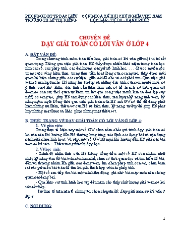 Chuyên đề dạy giải toán có lời văn ở Lớp 4