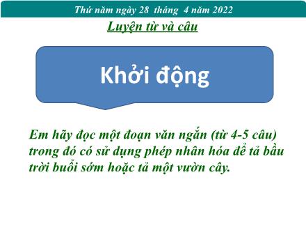 Bài giảng Tiếng Việt 3 (Luyện từ và câu) - Tuần 34: Từ ngữ về thiên nhiên. Dấu chấm, dấu phẩy - Năm học 2021-2022