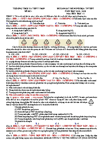 Đề bám sát đề minh họa tốt nghiệp THPT Hóa học 12 - Đề số 1 - Năm học 2024-2025 - Trường THPT Y Đôn (Có đáp án + Ma trận)