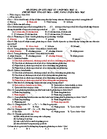 Đề cương ôn giữa học kỳ 2 Hóa học - Chủ đề: Phản ứng oxi hóa - Khử, năng lượng hóa học - Huyền My (Có đáp án)