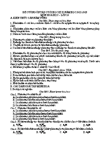 Đề cương ôn tập cuối học kì II Hóa học 10 - Chủ đề 4-7 - Năm học 2022-2023 (Có đáp án)