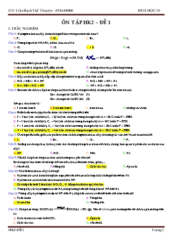 Đề cương ôn tập cuối kì 2 Hóa học 10 - Đề 1 - Trần Bạch Thế Thuyên (Có đáp án)