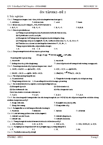 Đề cương ôn tập cuối kì 2 Hóa học 10 - Đề 2 - Trần Bạch Thế Thuyên