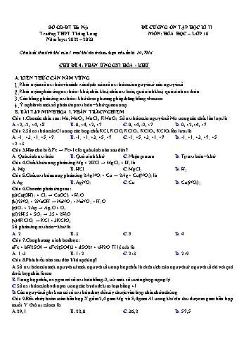 Đề cương ôn tập học kì II Hóa học 10 - Chủ đề 4-7 - Năm học 2022-2023 - Trường THPT Thăng Long