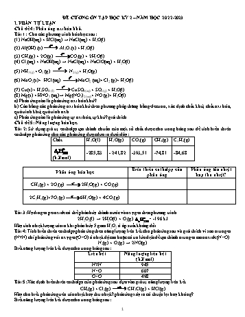 Đề cương ôn tập học kỳ 2 Hóa học 10 - Năm học 2022-2023 - Phùng Thị Thanh Huyền