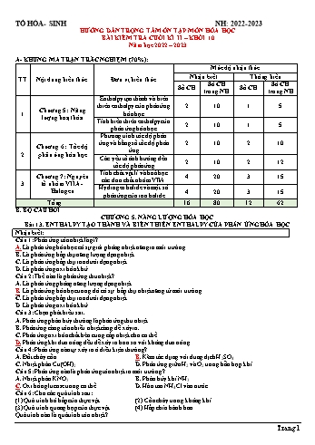 Đề cương ôn tập kiểm tra cuối kì II Hóa học 10 - Bài 13-18 - Năm học 2022-2023 - Quyên Nguyễn (Có đáp án + Ma trận)
