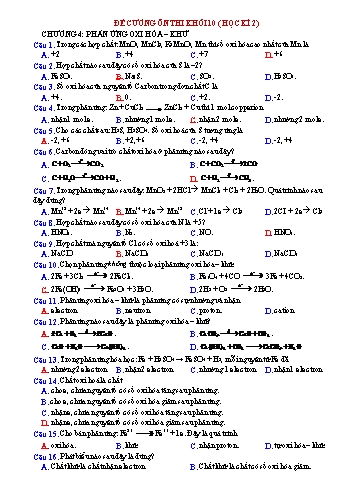 Đề cương ôn thi học kì 2 Hóa học 10 - Chương 4-7 (Có đáp án)