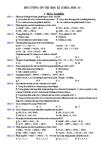 Đề cương ôn thi học kì II Hóa học 10 - Trường THPT Nghi Sơn (Có đáp án) Đề cương ôn thi học kì II Hóa học 10 - Trường THPT Nghi Sơn (Có đáp án)