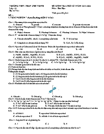 Đề kiểm tra cuối học kì 1 Hóa học 10 - Đề 1 - Năm học 2022-2023 - Trường THPT Phan Chu Trinh (Có đáp án)