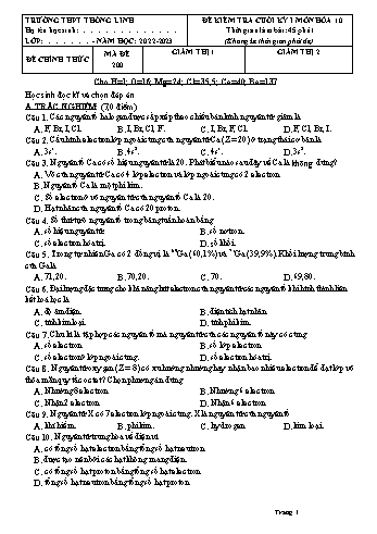 Đề kiểm tra cuối học kì 1 Hóa học 10 - Mã đề 200 - Năm học 2022-2023 - Trường THPT Thống Linh