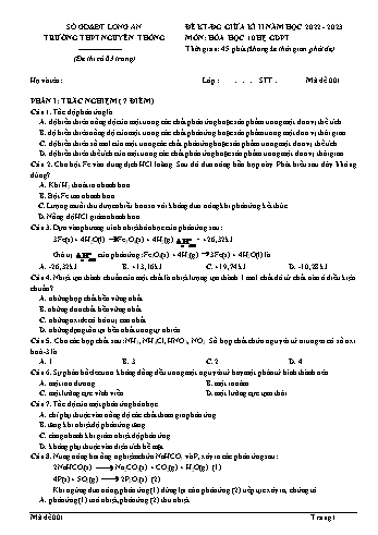 Đề kiểm tra giữ kì II Hóa học 10 - Mã đề 001 - Năm học 2022-2023 - Trường THPT Nguyễn Thông (Có đáp án)