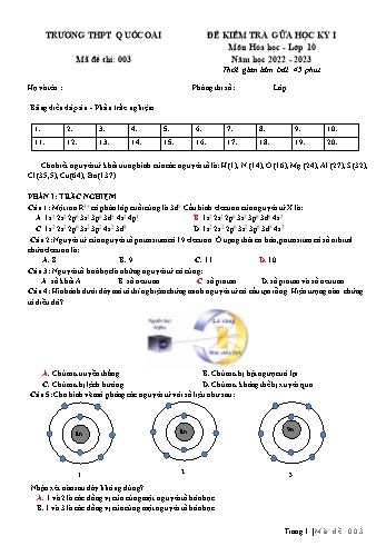 Đề kiểm tra giữa học kì 1 Hóa học 10 - Mã đề 003 - Năm học 2022-2023 - Trường THPT Quốc Oai (Có đáp án)