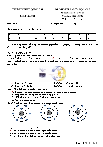 Đề kiểm tra giữa học kì 1 Hóa học 10 - Mã đề 004 - Năm học 2022-2023 - Trường THPT Quốc Oai (Có đáp án)