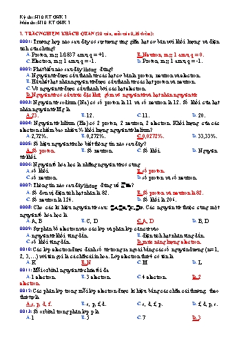 Đề kiểm tra giữa học kì I Hóa học 10 (Có đáp án)