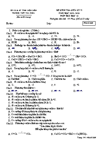Đề kiểm tra giữa học kì II Hóa học 10 - Mã đề 004 - Năm học 2022-2023 - Trường THPT Tùa Chùa (Có đáp án)