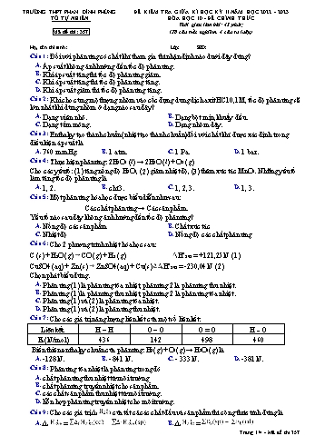 Đề kiểm tra giữa học kì II Hóa học 10 - Mã đề 357 - Năm học 2022-2023 - Trường THPT Phan Đình Phùng