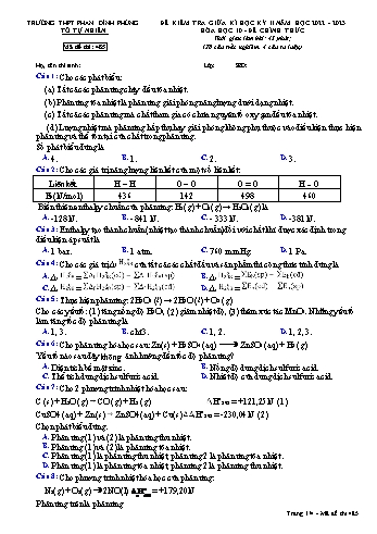 Đề kiểm tra giữa học kì II Hóa học 10 - Mã đề 485 - Năm học 2022-2023 - Trường THPT Phan Đình Phùng