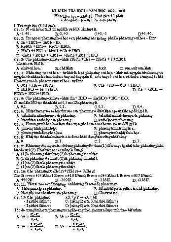 Đề kiểm tra học kì II Hóa học 10 - Năm học 2022-2023 (Có đáp án)