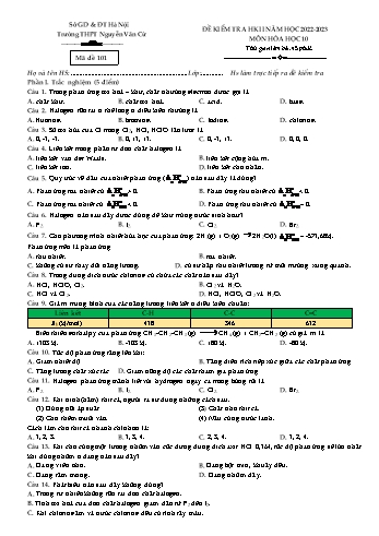 Đề kiểm tra học kỳ 2 Hóa học 10 - Mã đề 101-104 - Năm học 2022-2023 - Trường THPT Nguyễn Văn Cừ