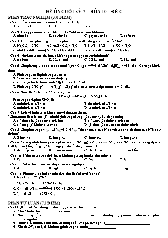Đề ôn cuối kì 2 Hóa học 10 - Đề C - Huỳnh Văn Dũng