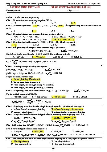 Đề ôn kiểm tra cuối học kì 2 Hóa học 10 - Võ Duy Lâm (Có đáp án)