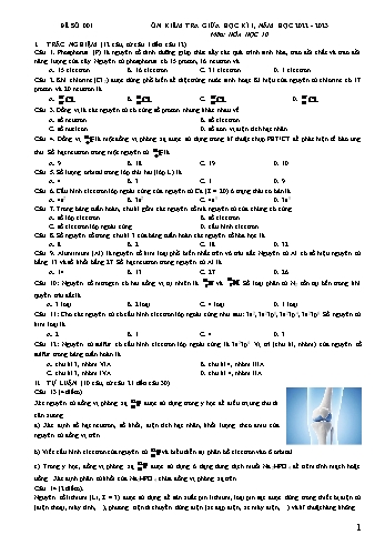 Đề ôn kiểm tra giữa kì I Hóa học 10 - Đề số 001-004 - Năm học 2022-2023