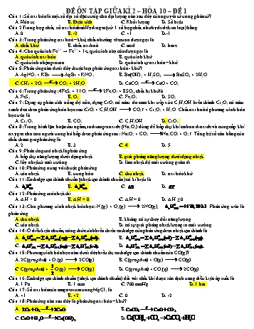 Đề ôn tập giữa kì 2 Hóa học 10 - Đề 1 - Mỹ Diệu (Có đáp án)