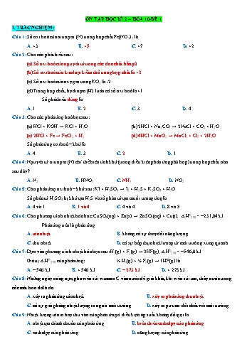 Đề ôn tập học kì 2 Hóa học 10 - Đề 1 - Trương Tuấn Linh (Có đáp án)