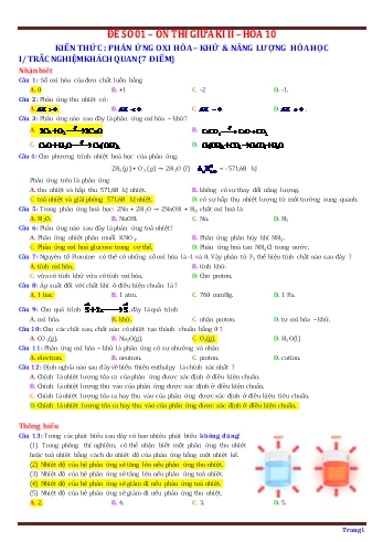 Đề ôn thi giữa kì II Hóa học 10 - Đề số 01+02 - Thanh Quyên (Có đáp án)