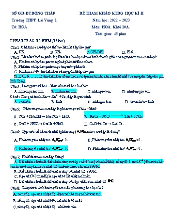 Đề tham khảo kiểm tra học kì II Hóa học 10 - Năm học 2022-2023 - Trường THPT Lai Vung 1 (Có đáp án)