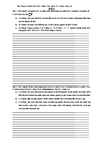 Đề tham khảo ôn tập kiểm tra học kì 1 Hóa học 10 - Đề 4 - Hồng Ân