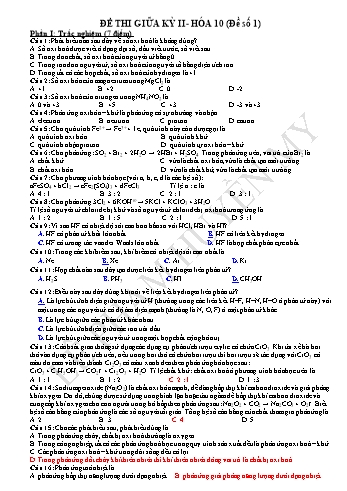 Đề thi giữa kì II Hóa học 10 - Đề số 1 - Huyền My (Có đáp án)