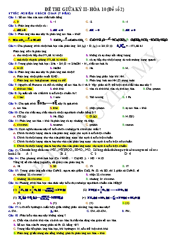 Đề thi giữa kỳ II Hóa học 10 - Đề số 2 - Huyền My (Có đáp án)