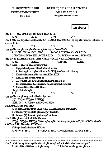Đề thi học kì 2 Hóa học 11 - Mã đề 11 - Năm học 2022-2023 - Nguyễn Trí Lanh