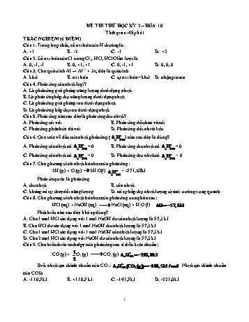 Đề thi thử học kì 2 Hóa học 10 (Có đáp án)