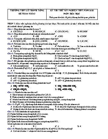 Đề thi thử tốt nghiệp THPT Hóa học 12 - Năm học 2024-2025 - Trường THPT Lê Thánh Tông (Có đáp án + Ma trận)