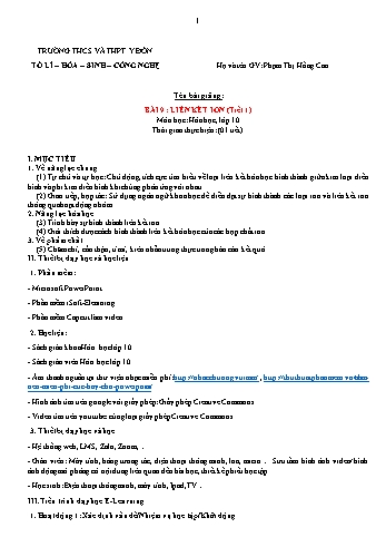 Giáo án Bài giảng Hóa học 10 - Bài 9: Liên kết Ion (Tiết 1) - Phạm Thị Hồng Cao