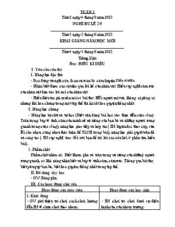 Giáo án Lớp 4 (Kết nối tri thức) - Tuần 1 - Năm học 2023-2024 - Nguyễn Thị Bích Thủy Giáo án Lớp 4 (Kết nối tri thức) - Tuần 1 - Năm học 2023-2024 - Nguyễn Thị Bích Thủy